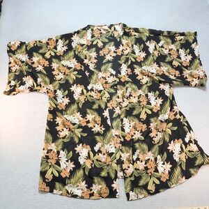 Floral Kimono Duster L-XL Black‎ Orange White Bohemian Lightweight Cover Up